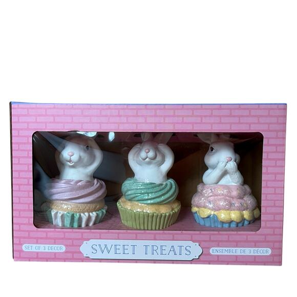 Sweet Treats Easter Cupcakes Pastel Bunny Rabbit Decor Set of 3 New - Picture 4 of 15
